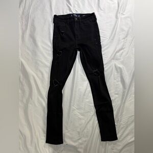 2016 Hollister black ripped super skinny high rise jeans (classic stretch)